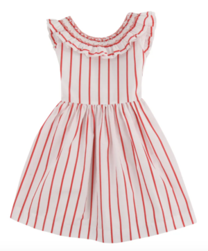 ISABELLA 1ST DRESS AQUAFRESH STRIPE WITH CHERRY BOWL HAND SMOCKING