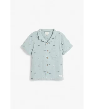 Kids turquoise archipelago-print resort shirt