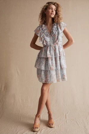 Womens blue floral chiffon dress