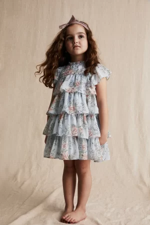 Kids blue floral chiffon dress