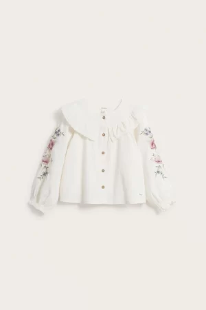 Kids white floral embroidery blouse