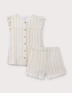 Organic Cotton Multi Stripe Blouse & Shorts Set