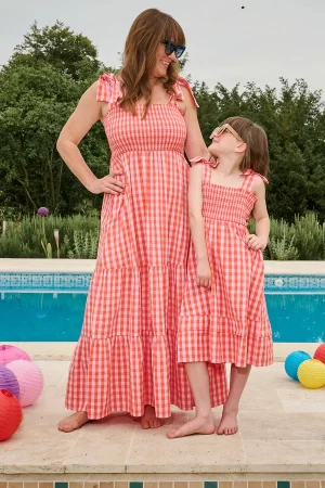 Kids Orange with Pale Pink Gingham Sundress