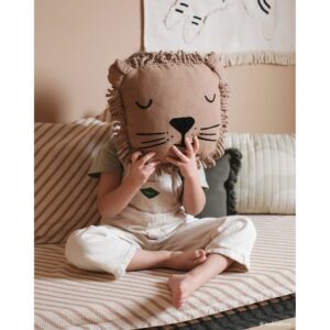 NOBODINOZ LION FACE EMBROIDERED CUSHION – SESAME