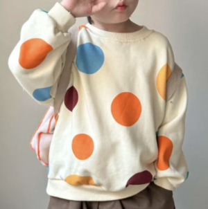 Round Neck Unisex Children’s Loose Fitting Multi-Dotted Sweatshirt (Butter Yellow)