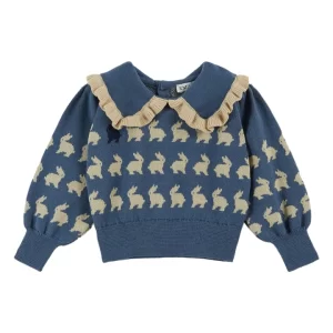 Rabbits Ruffled Collar Sweater | Blue