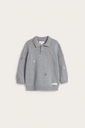 Baby grey animal embroidered jumper