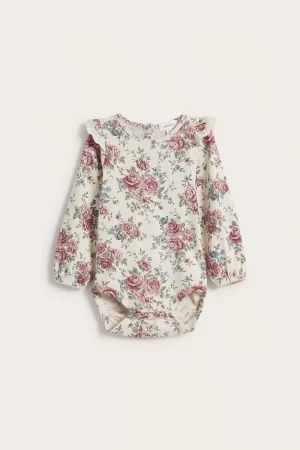 Baby beige floral frill bodysuit